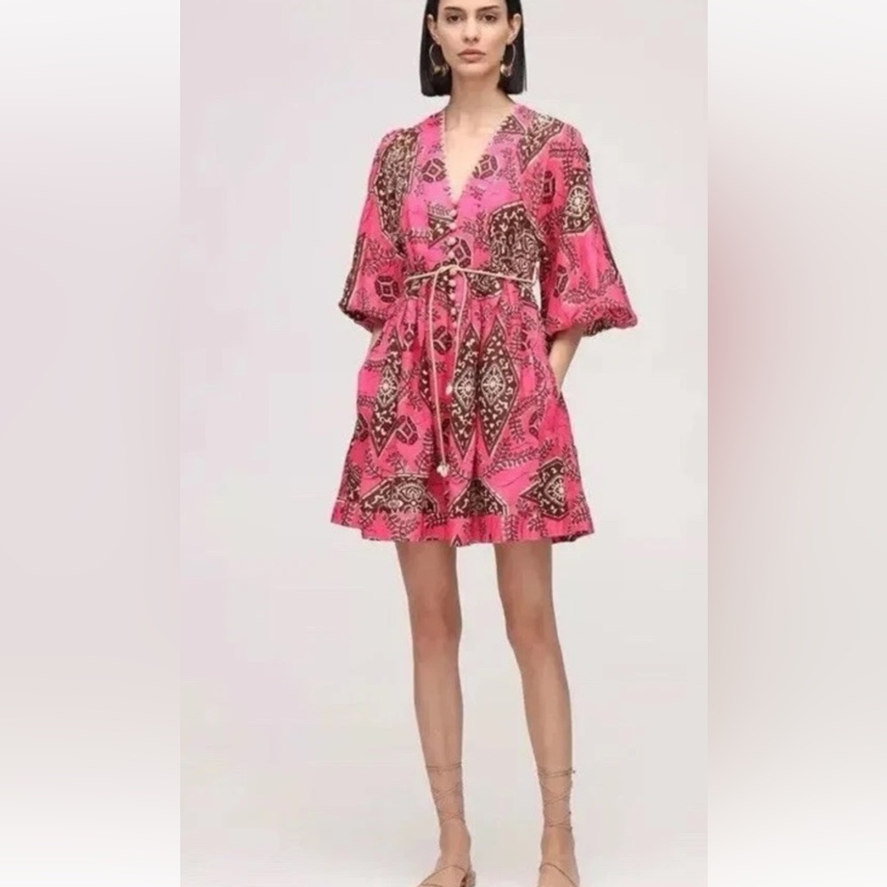 Zimmermann Lulu Pink and Brown Geometric Mini Dress